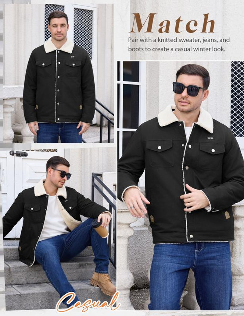 UMIPUBO Winter Men'S Heated Fleece Jacket with 5 Heat Zones, Sherpa Lining, Snap Closure, Warm Winter Outdoor Coat