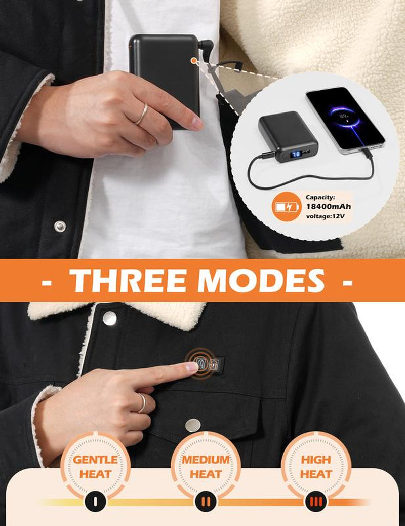 UMIPUBO Winter Men'S Heated Fleece Jacket with 5 Heat Zones, Sherpa Lining, Snap Closure, Warm Winter Outdoor Coat