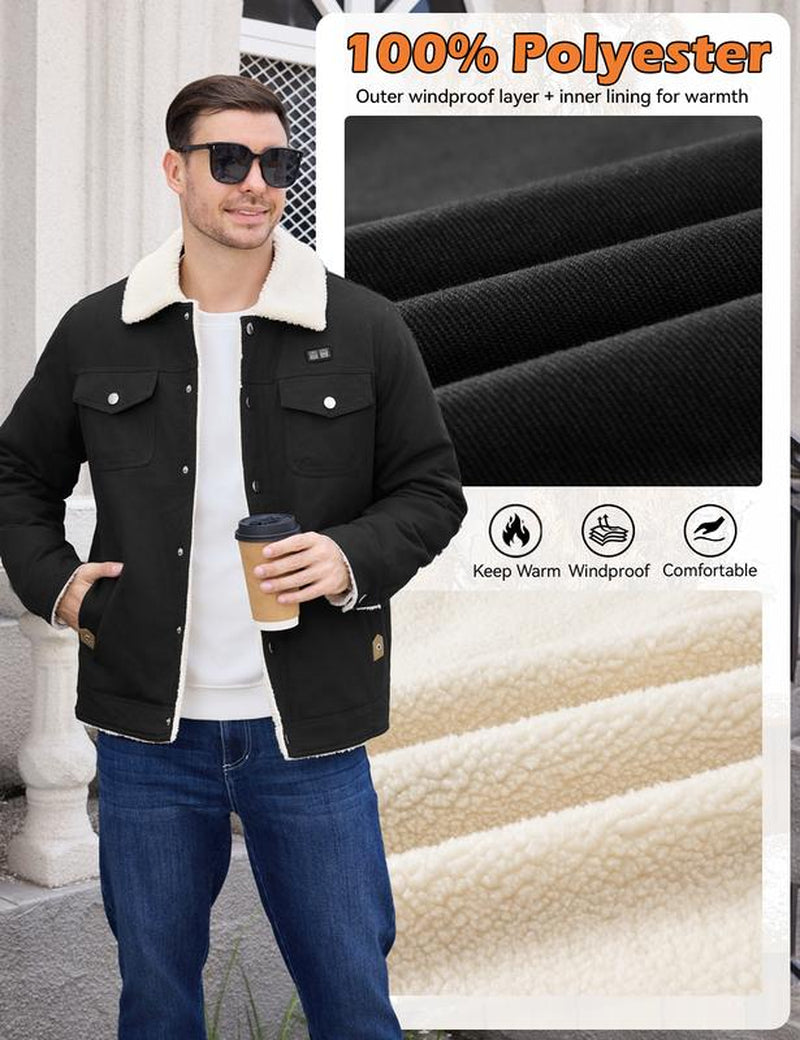 UMIPUBO Winter Men'S Heated Fleece Jacket with 5 Heat Zones, Sherpa Lining, Snap Closure, Warm Winter Outdoor Coat