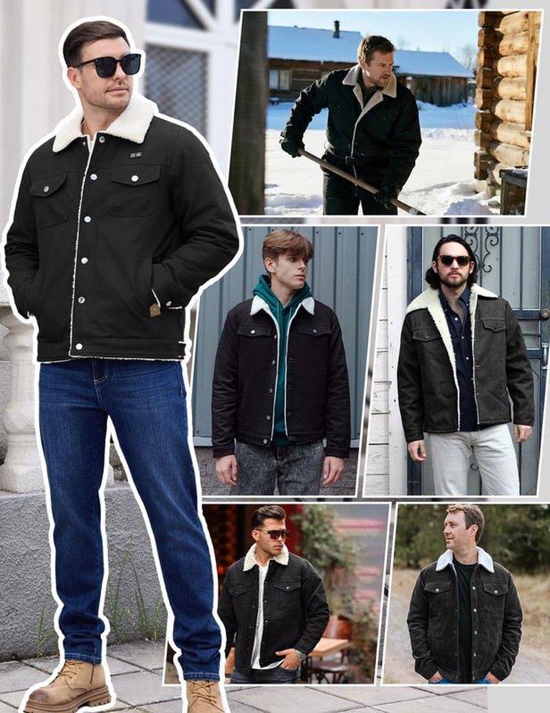 UMIPUBO Winter Men'S Heated Fleece Jacket with 5 Heat Zones, Sherpa Lining, Snap Closure, Warm Winter Outdoor Coat