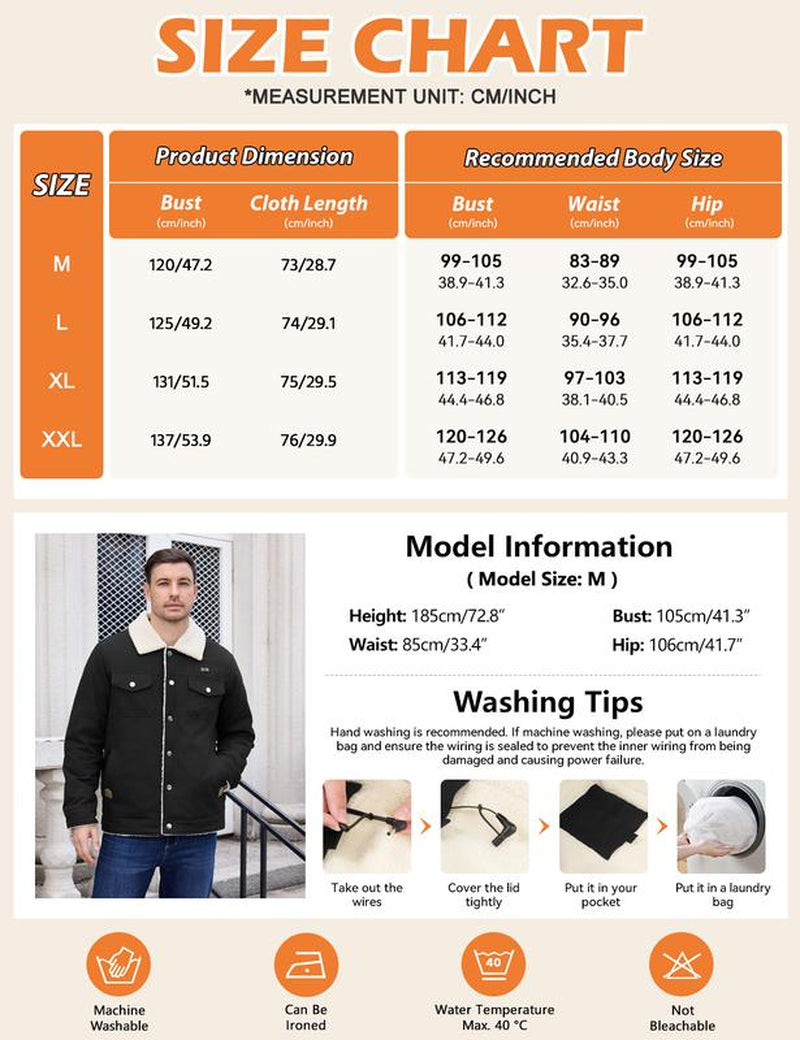 UMIPUBO Winter Men'S Heated Fleece Jacket with 5 Heat Zones, Sherpa Lining, Snap Closure, Warm Winter Outdoor Coat