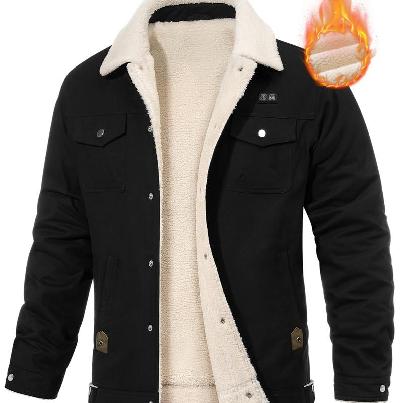 UMIPUBO Winter Men'S Heated Fleece Jacket with 5 Heat Zones, Sherpa Lining, Snap Closure, Warm Winter Outdoor Coat