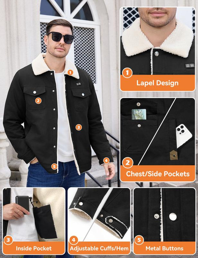UMIPUBO Winter Men'S Heated Fleece Jacket with 5 Heat Zones, Sherpa Lining, Snap Closure, Warm Winter Outdoor Coat