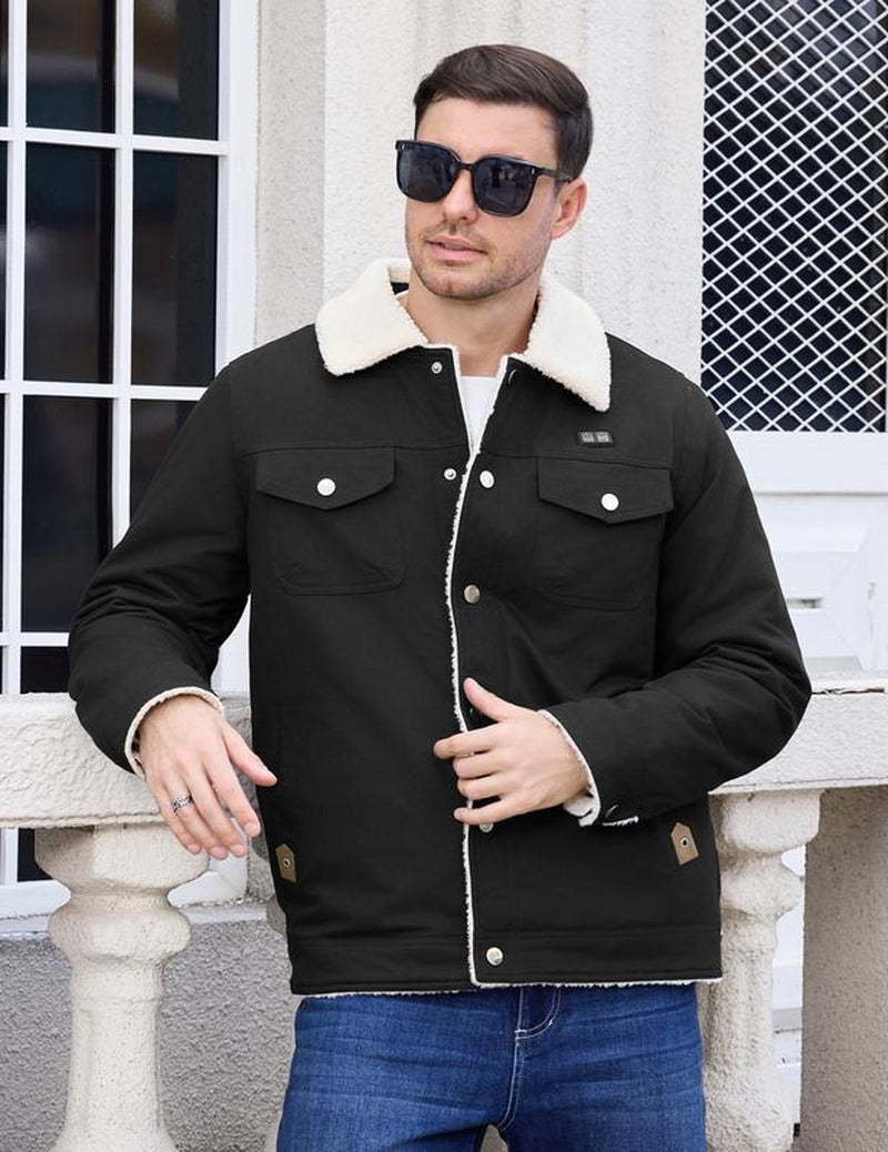 UMIPUBO Winter Men'S Heated Fleece Jacket with 5 Heat Zones, Sherpa Lining, Snap Closure, Warm Winter Outdoor Coat