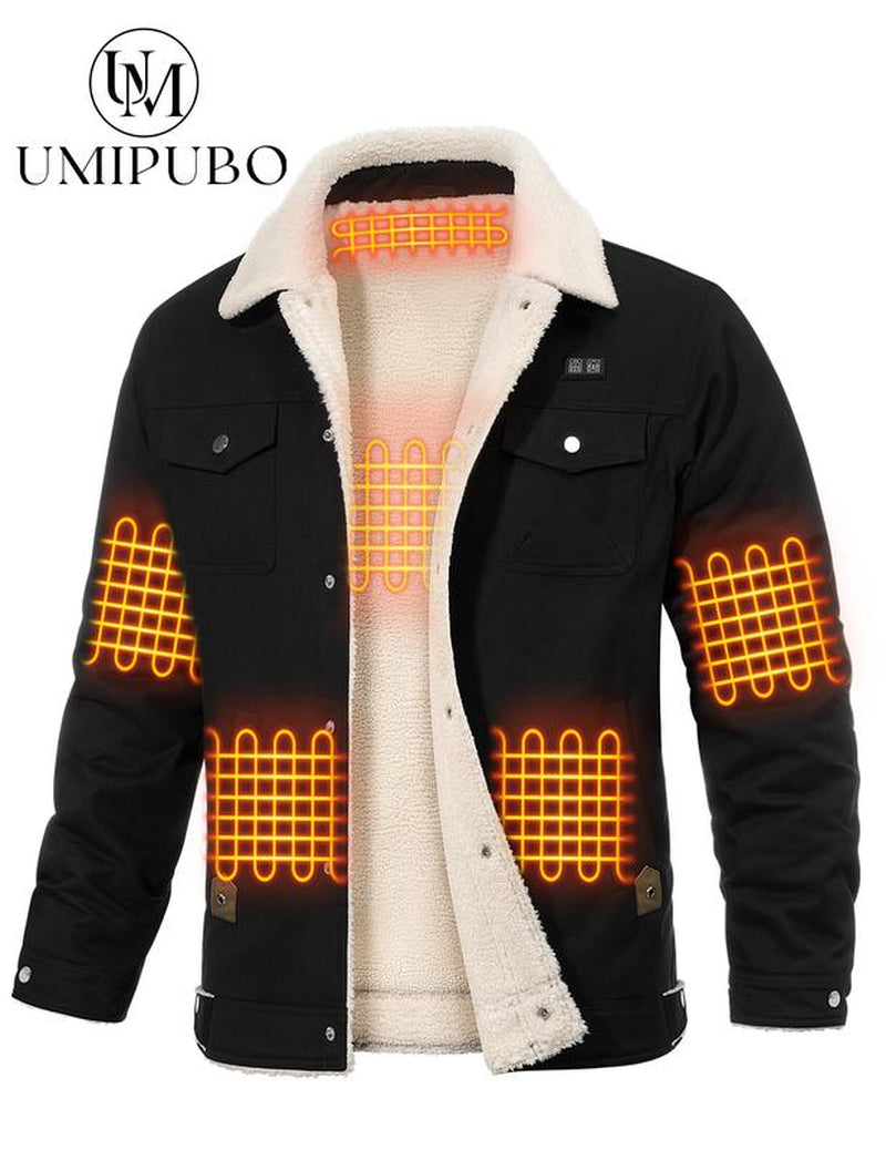 UMIPUBO Winter Men'S Heated Fleece Jacket with 5 Heat Zones, Sherpa Lining, Snap Closure, Warm Winter Outdoor Coat